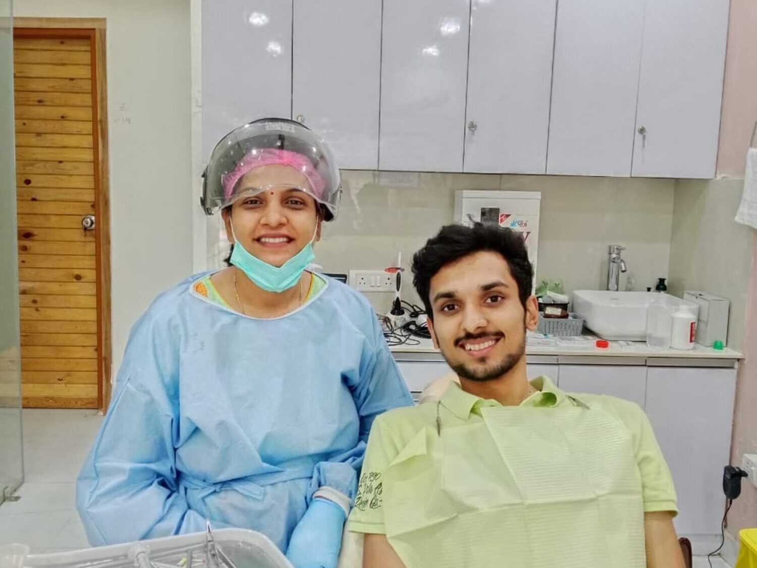 A patient with his dentist after root canal treatment at Mahavirai Dental, Gurgaon