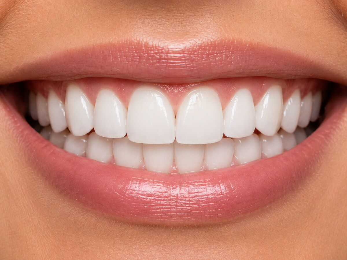 The same smile after cosmetic treatment, with even shape, shade and proportion