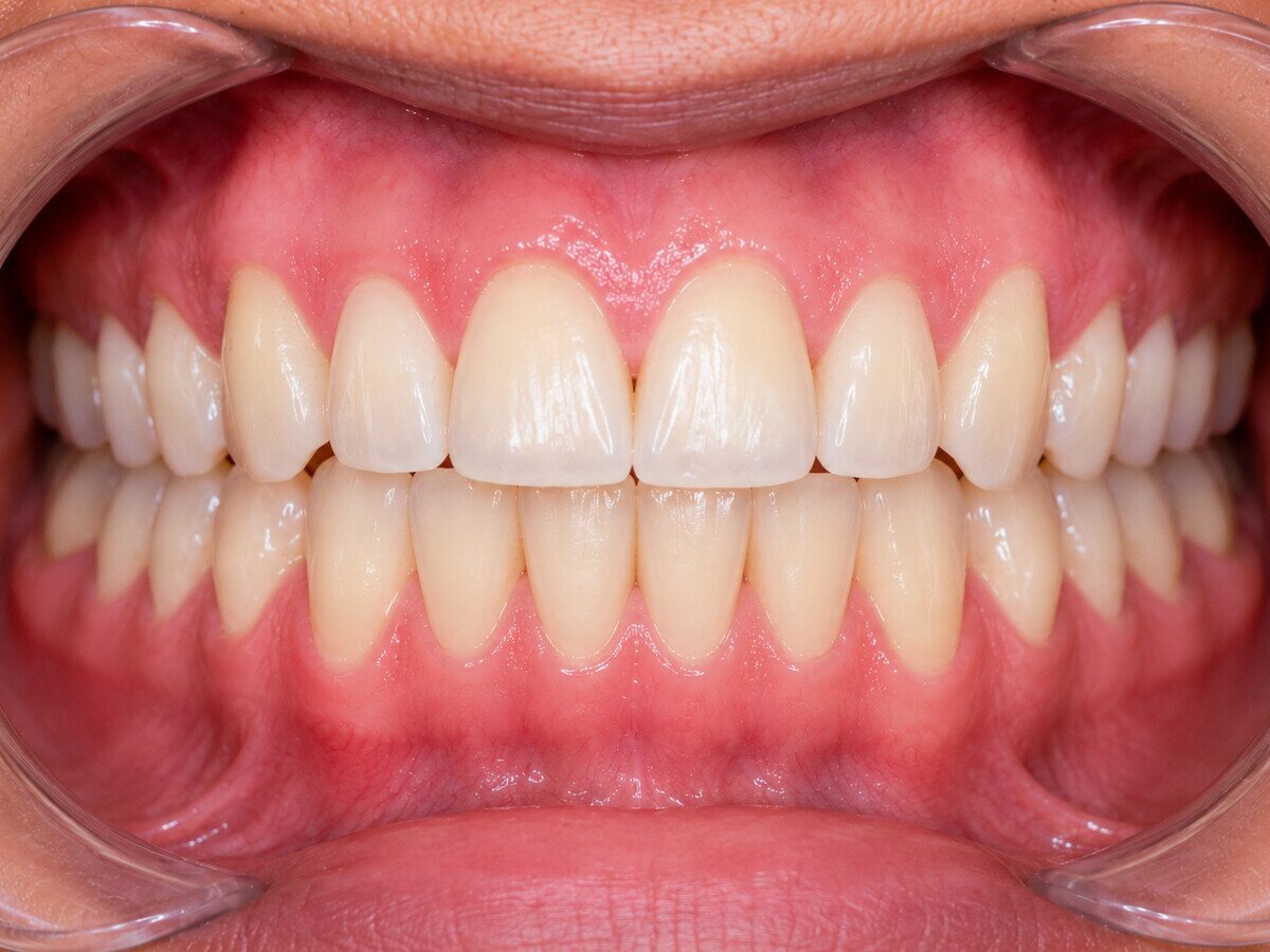 The same mouth after treatment, with firm, healthy gums and clean tooth surfaces