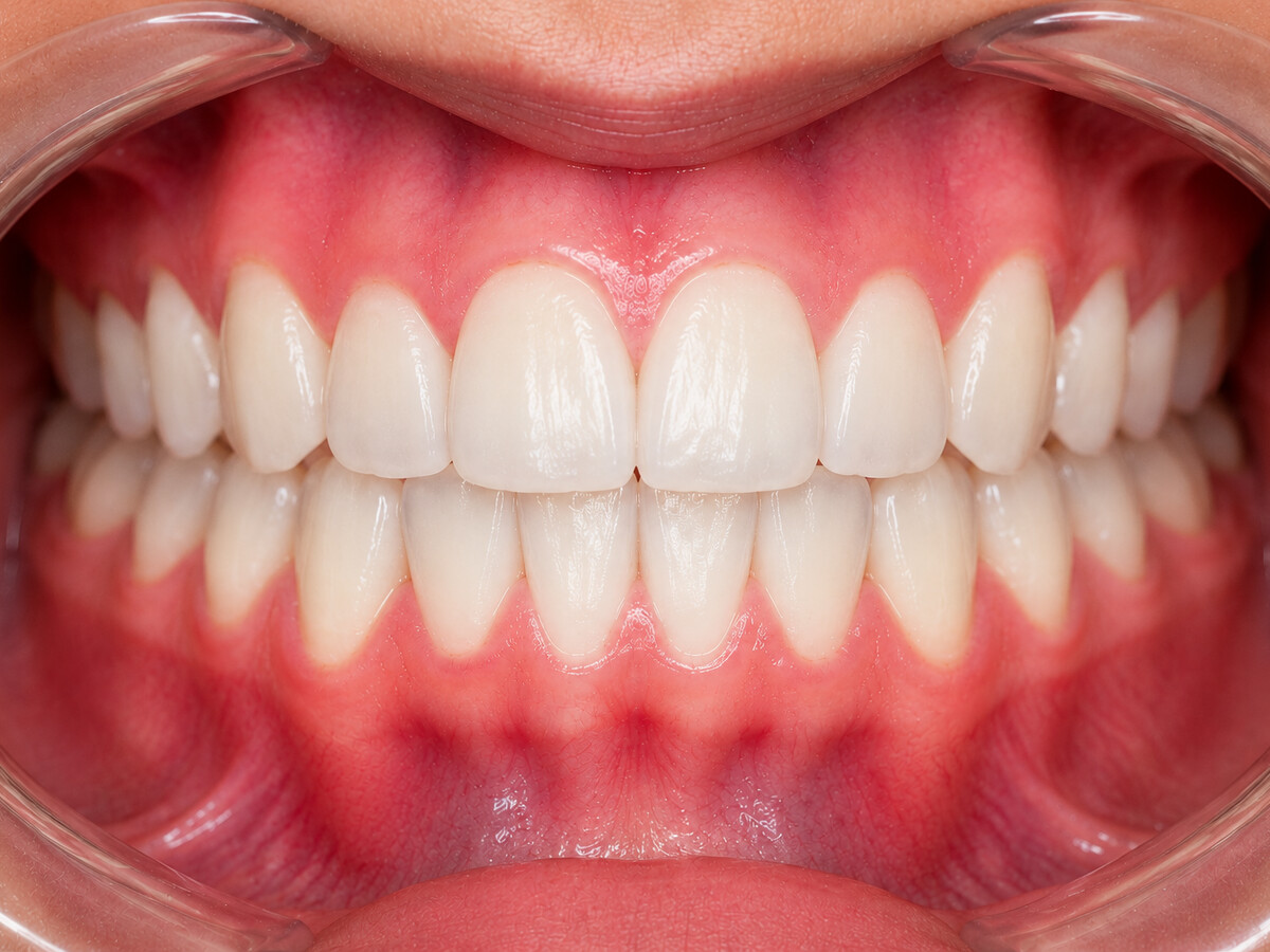 The same teeth aligned and evenly spaced after treatment