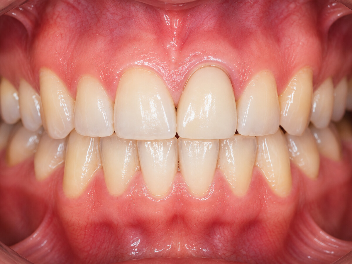 The same tooth rebuilt with a post and core and restored with a crown