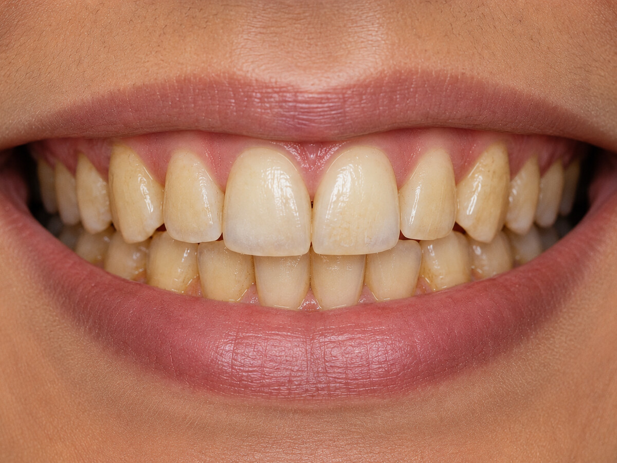 Teeth with yellow staining before whitening treatment